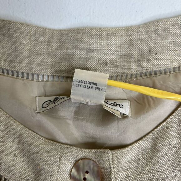 Vintage Marie St Claire Linen Button Front Neutral Tan Sheath Dress Women 12 - Picture 8 of 12
